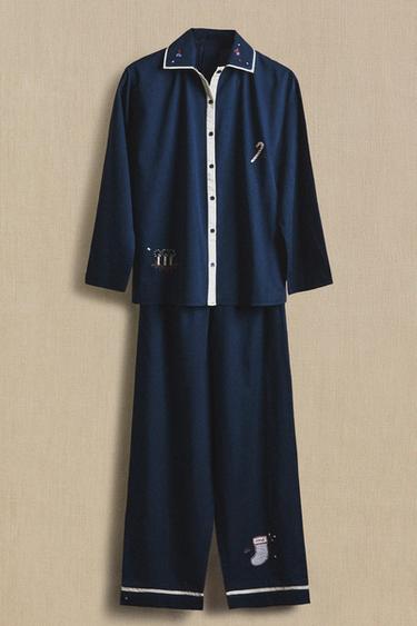 SET OF PYJAMAS WITH CHRISTMAS PATCHES - MIDNIGHT BLUE by Zara - Image 6