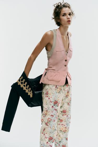 Zara STRIPED HALTER TOP WITH POCKETS - Light pink