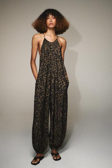 ANIMAL PRINT LONG JUMPSUIT - Khaki by Zara