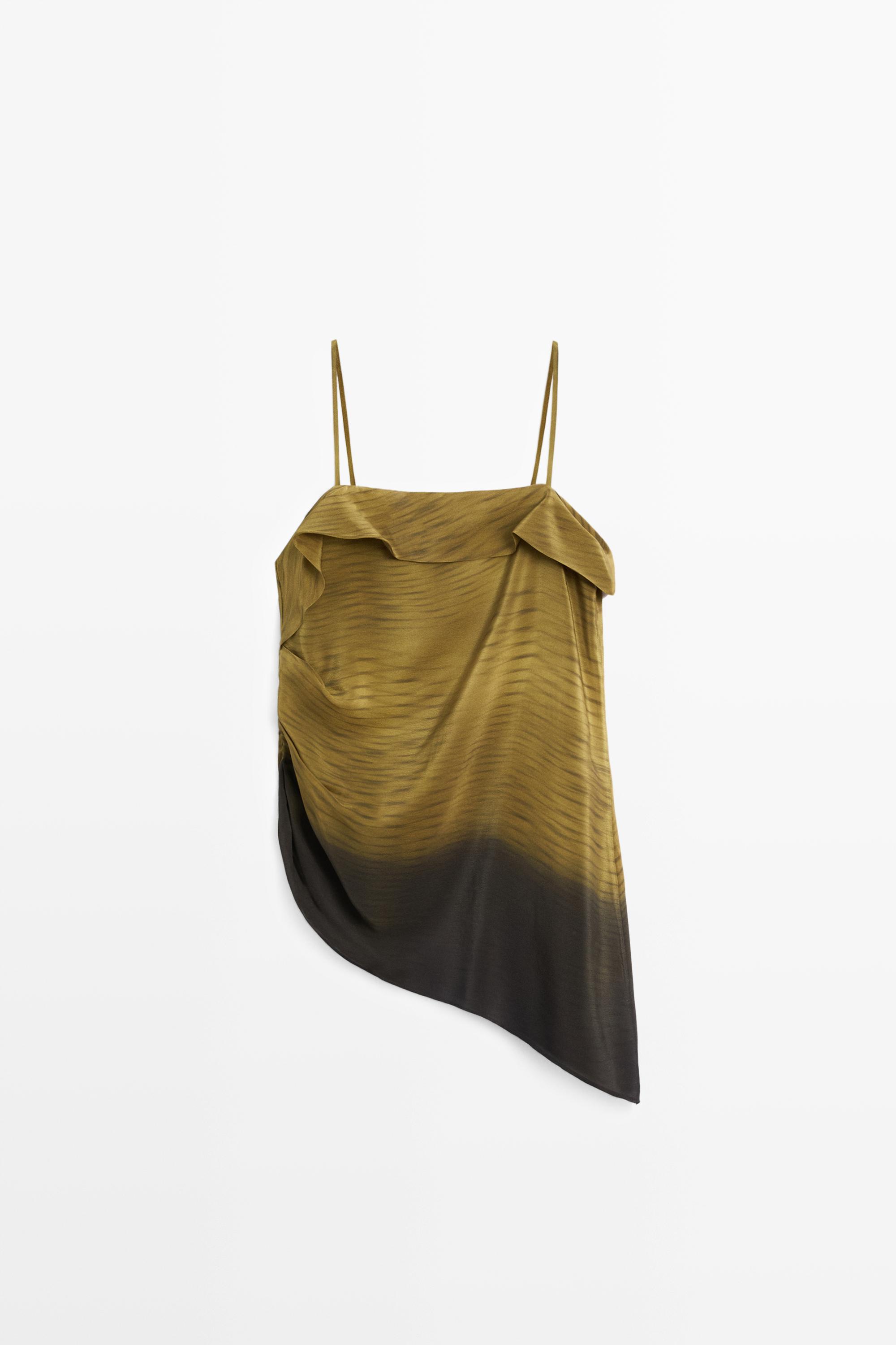 Asymmetric strappy top with draped detail