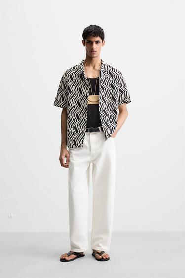 Zara JACQUARD SHIRT - Beige - Image 0