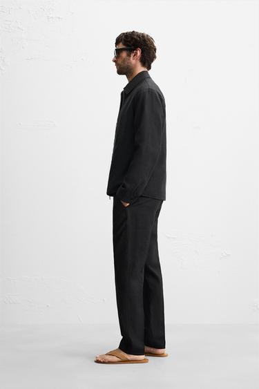 PANTALON REGULAR FIT 100 % LIN - Noir de Zara - Image 3