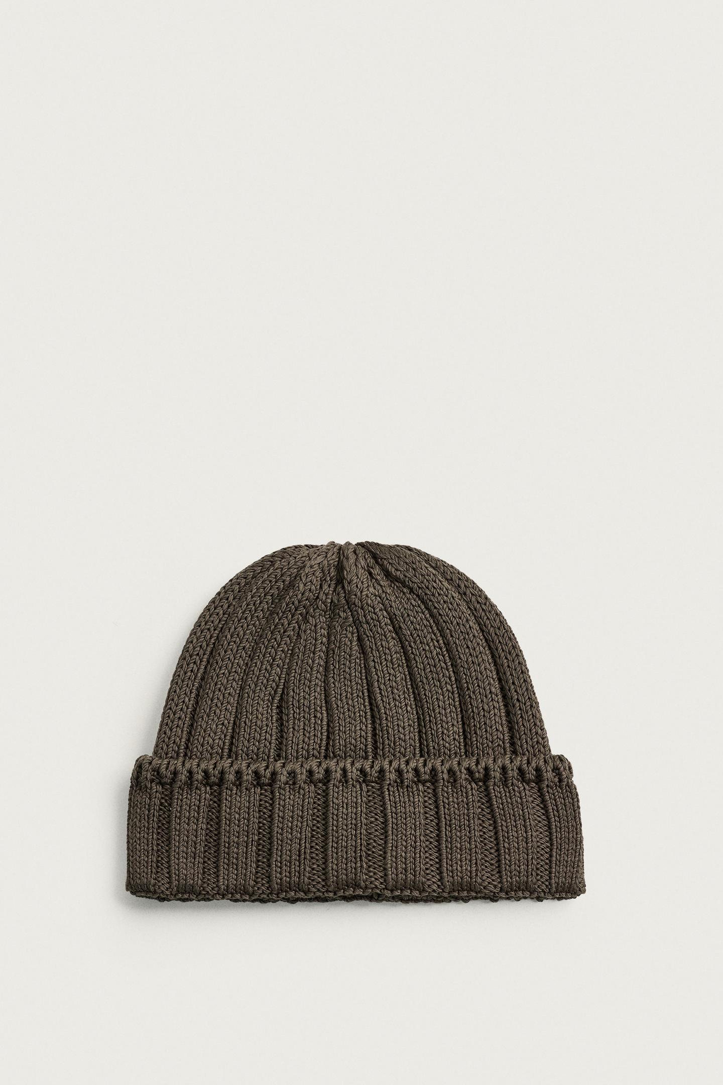 Мужская шапка Zara Ribbed Knit Beanie, цвет: Коричневый — фото 3