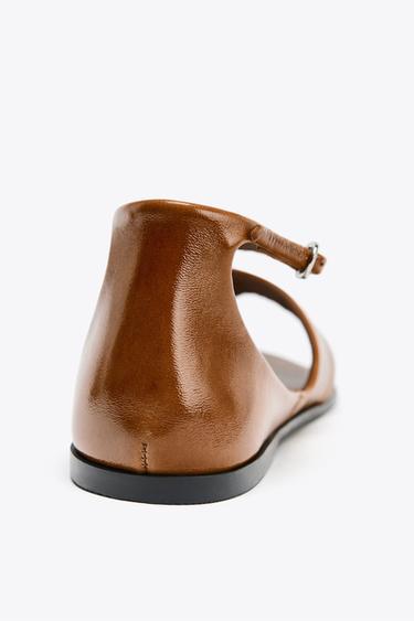 LEATHER TOE POST SANDALS - Brown by Zara - Image 4