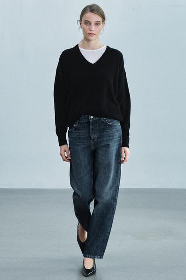 Zara HIGH-RISE ZW COLLECTION STRAIGHT-FIT JEANS - Blue