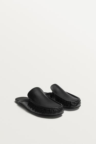 Zara 真皮露跟樂福鞋 - 黑色