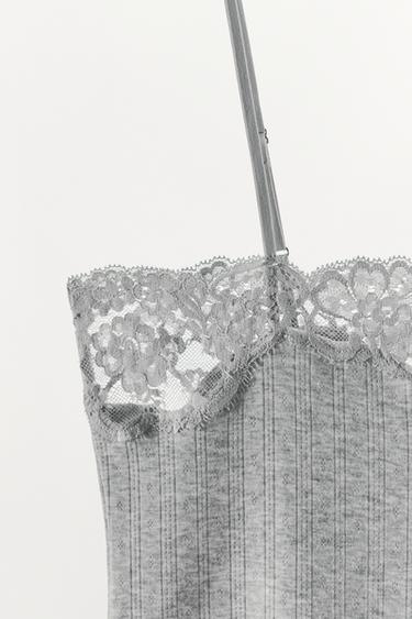 TOP EN MAILLE POINTELLE ET DENTELLE - Gris chiné de Zara - Image 9