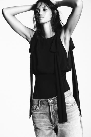 BODY GEORGETTE COMBINADO LAZOS - Negro de Zara