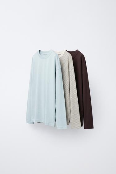 Zara THREE-PACK OF BASIC T-SHIRTS - Green stripe