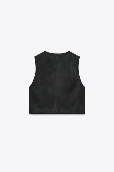 FAUX SUEDE WAISTCOAT WITH BEADED EMBROIDERY - Black by Zara - Image 6