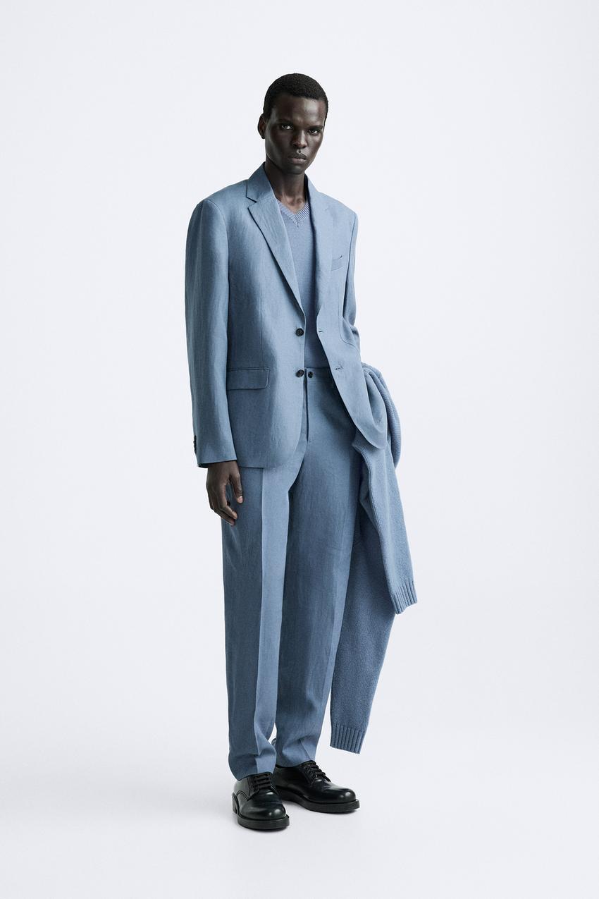 Zara Pants Mens 30 Man Dress Blue Bottoms Pleated Business Work Formal  Slacks