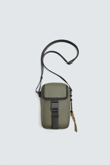 BOLSA A TIRACOLO COM EFEITO DE CAUCHO - Verde-caqui da Zara