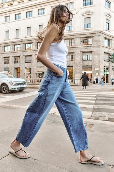 Z1975 HIGH-WAIST BARREL JEANS WITH SEAMS - Mid-blue by Zara - Image 4