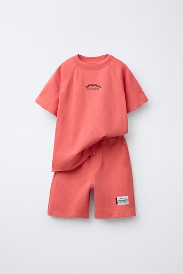 T-SHIRT AND BERMUDA SHORTS SET WITH LABEL - Coral by Zara