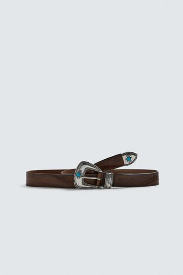 CINTURÓN PIEL EFECTO VINTAGE - Marrón oscuro de Zara