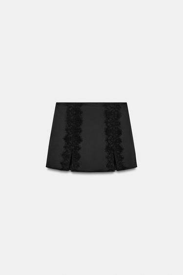 LACE SKORT WITH VENTS - Black by Zara - Image 5