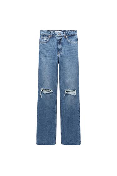 HI-RISE WIDE-LEG FULL-LENGTH RIPPED JEANS