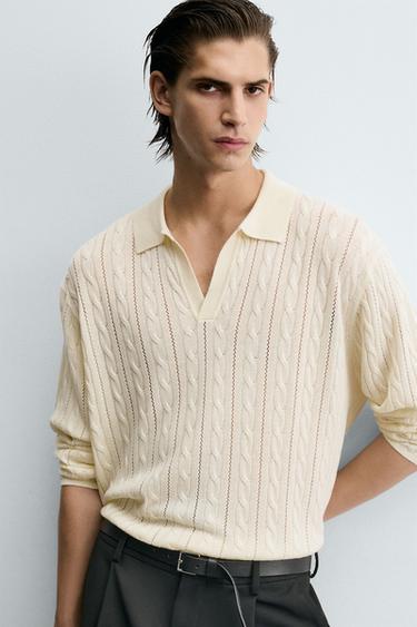 BRAIDED TEXTURE POLO SHIRT - Ecru by Zara - Image 5