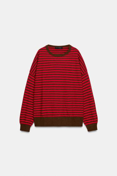 Zara 100% WOOL STRIPED JUMPER - Brown Stripes