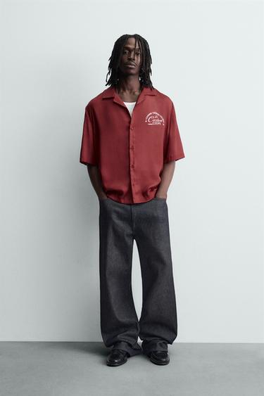 CONTRAST PRINT FLOWING SHIRT - Red by Zara