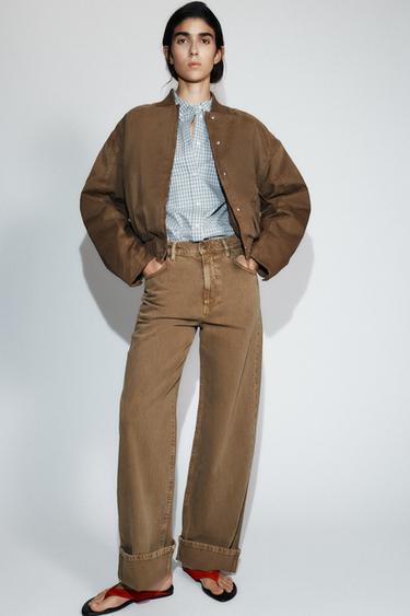 Zara 絎縫飛行員夾克 - 棕色
