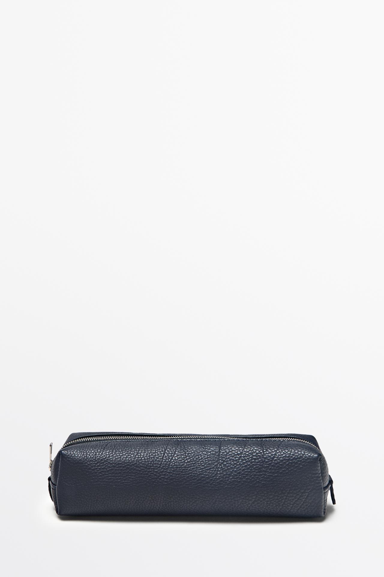 Nappa leather zip pouch — Navy blue