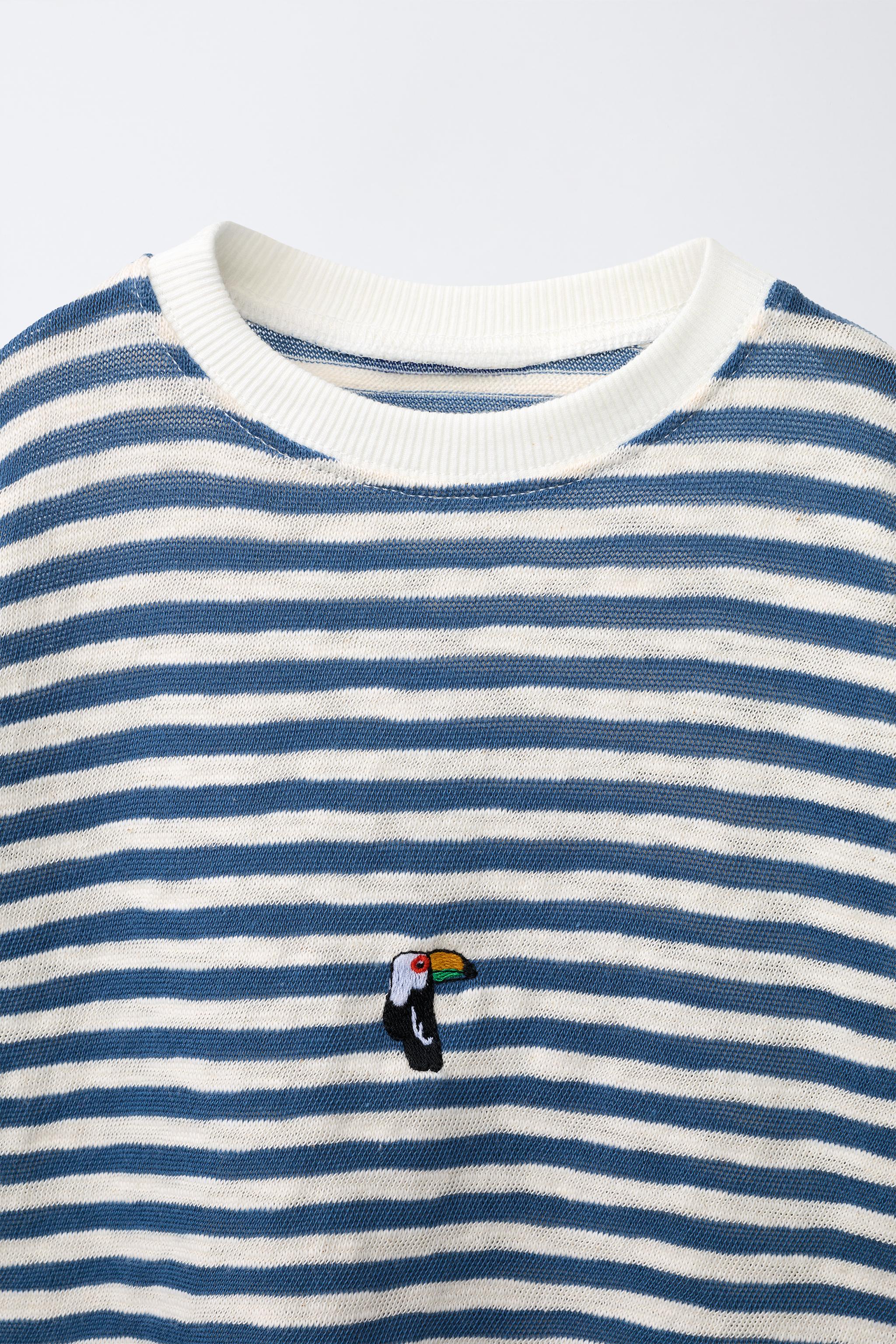 Детские футболки Zara EMBROIDERED STRIPED T-SHIRT — фото 3