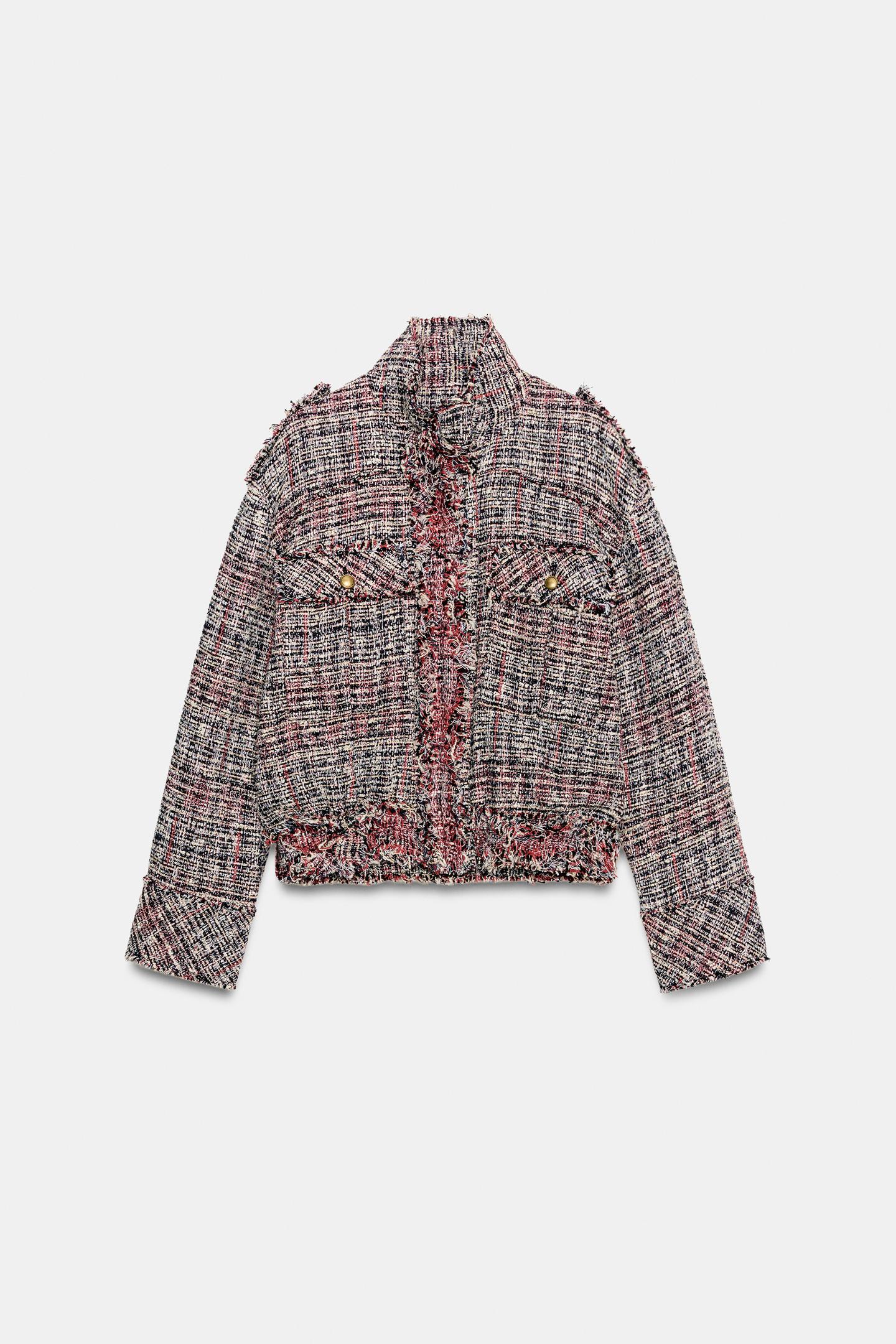 Женская куртка Zara ZW Collection Textured Bomber, цвет: Тёмно-синий — фото 7