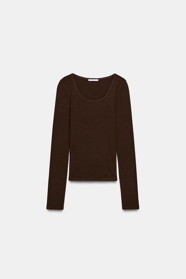 LONG SLEEVE T-SHIRT - Brown by Zara