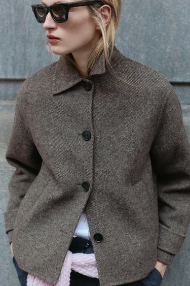 MANTEAU COURT À CHEVRONS - Marron clair de Zara - Image 2