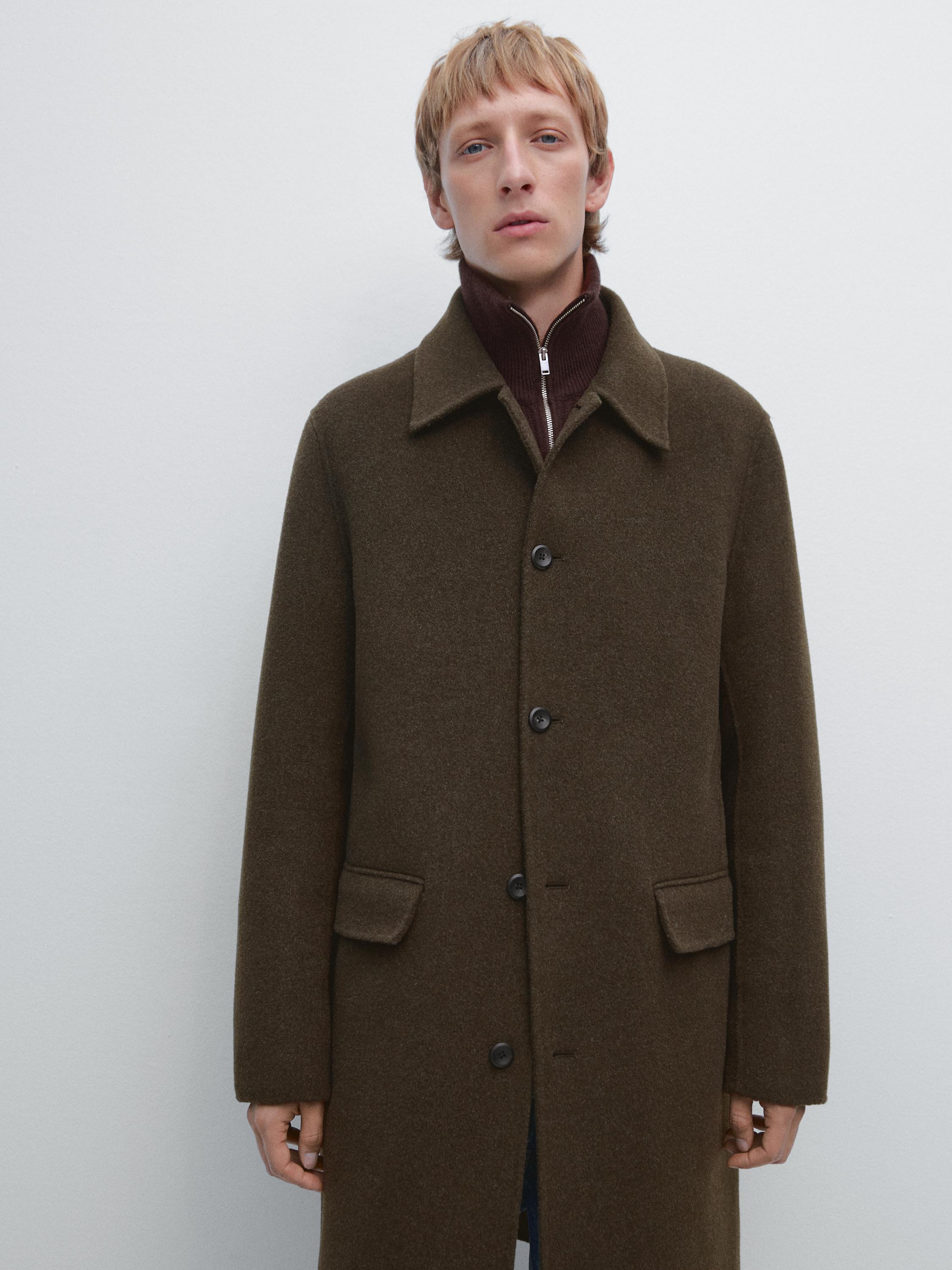 Long double wool blend coat