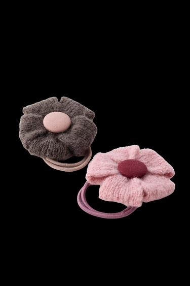 Zara KNIT FLOWER SCRUNCHIES - Brown