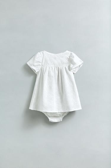 Zara SWISS EMBROIDERED DRESS AND PANTIES - White