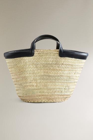 TOTE BAG COM PORMENOR DE PELE - Bege-claro da Zara - Imagem 0