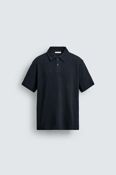 Zara WAFFLE TEXTURED POLO SHIRT - Navy blue