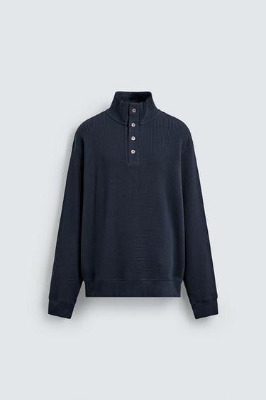 Zara WAFFLE TEXTURED SWEATSHIRT - Navy blue