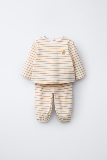 EMBROIDERED BUNNY STRIPED T-SHIRT AND TROUSERS SET - Ochre by Zara