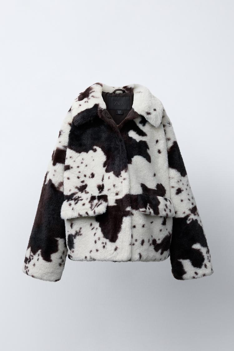 BLOUSON EFFET FOURRURE IMPRIMÉ VACHE Multicolore ZARA France