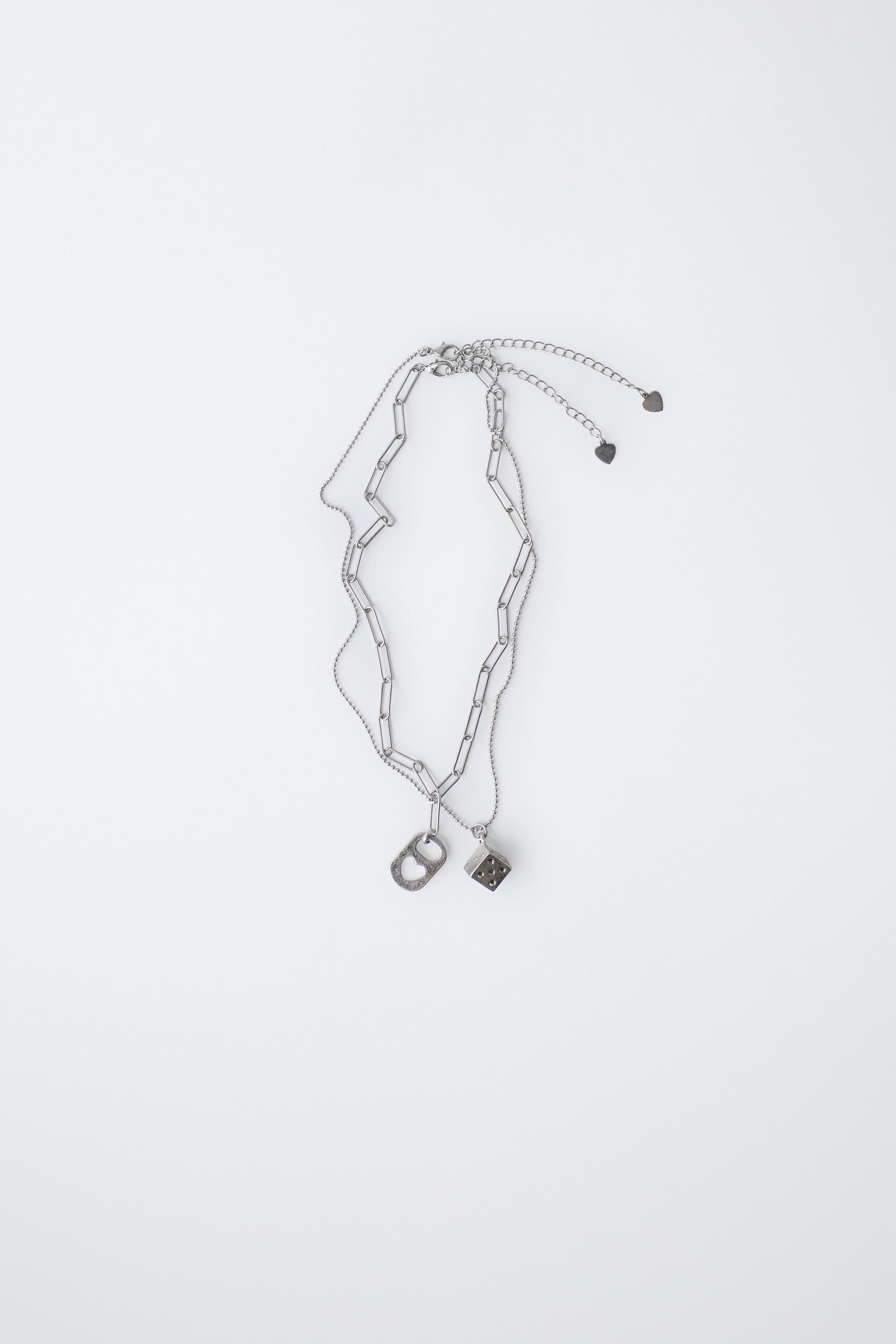 PACK OF TWO PLATE AND DICE NECKLACES - Silver | ZARA United States
