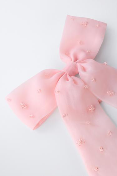 ربطة شعر بمشبك وفيونكة أورجانزا - وردي الخاص بـ Zara