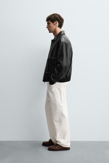LEATHER JACKET WITH POCKETS - Black by Zara - Image 3