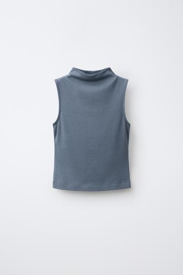 COTTON-MODAL SLEEVELESS TOP - Blue by Zara