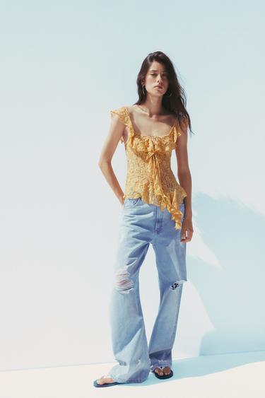RUFFLED LACE T-SHIRT - Light orange by Zara - Image 0