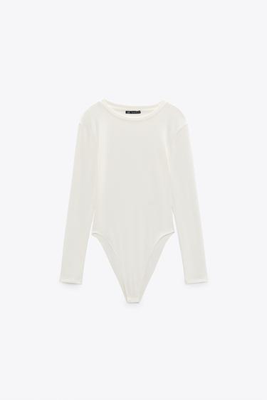 FITTED BODYSUIT WITH TAB - Oyster-white