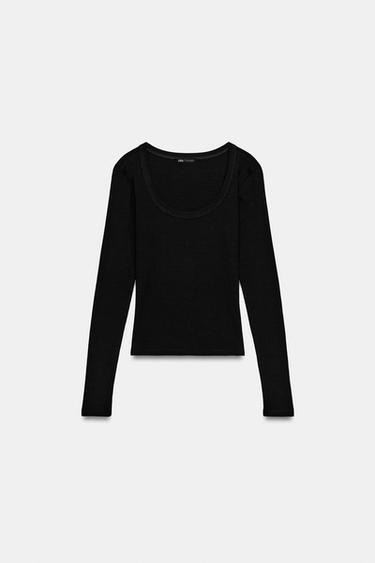 Zara ROUND NECK T-SHIRT - Black