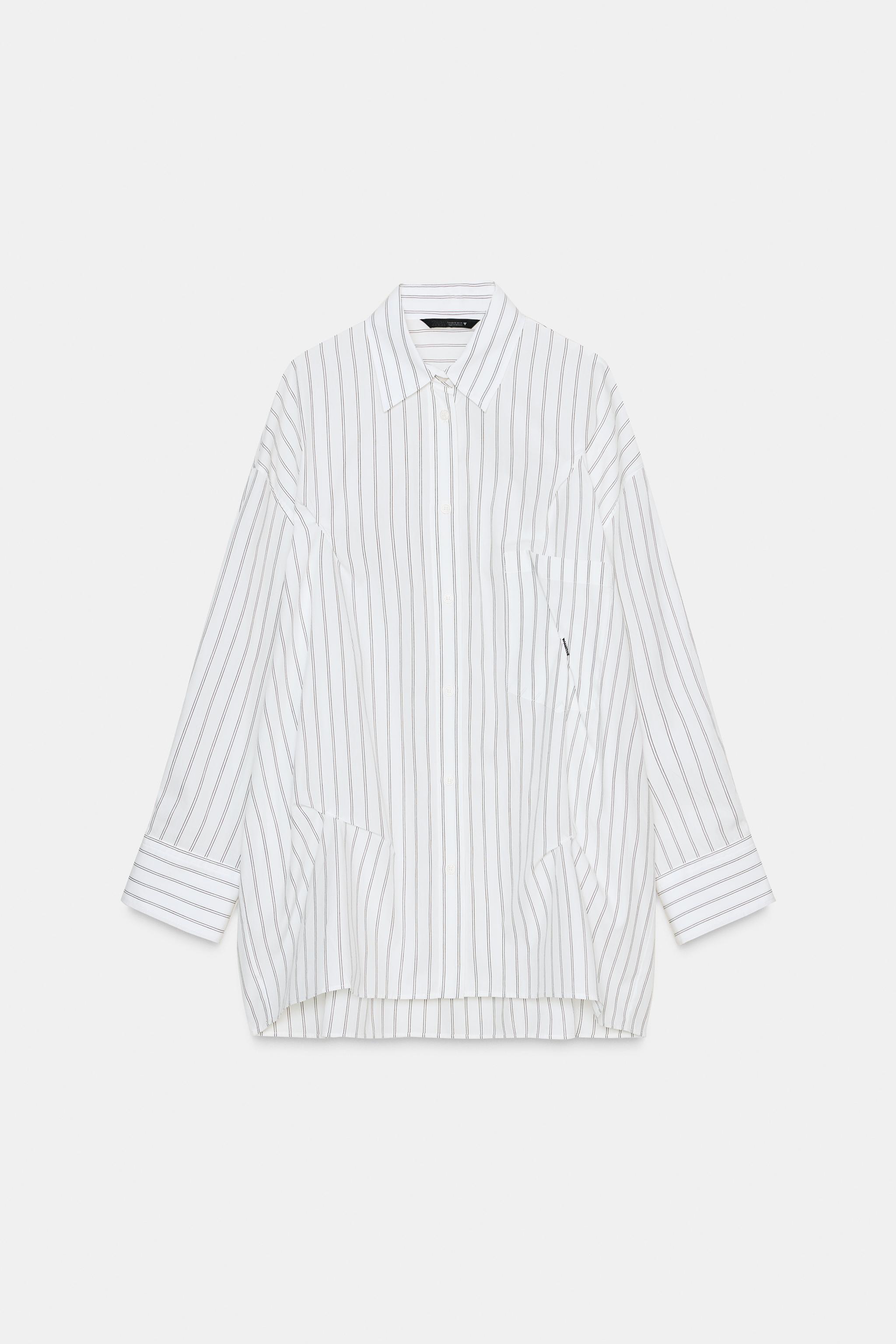 OVERSIZED POPLIN SHIRT WITH TOPSTITCHING - Black / White