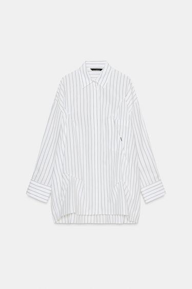OVERSIZE POPLIN SHIRT WITH TOPSTITCHING - Black / White by Zara
