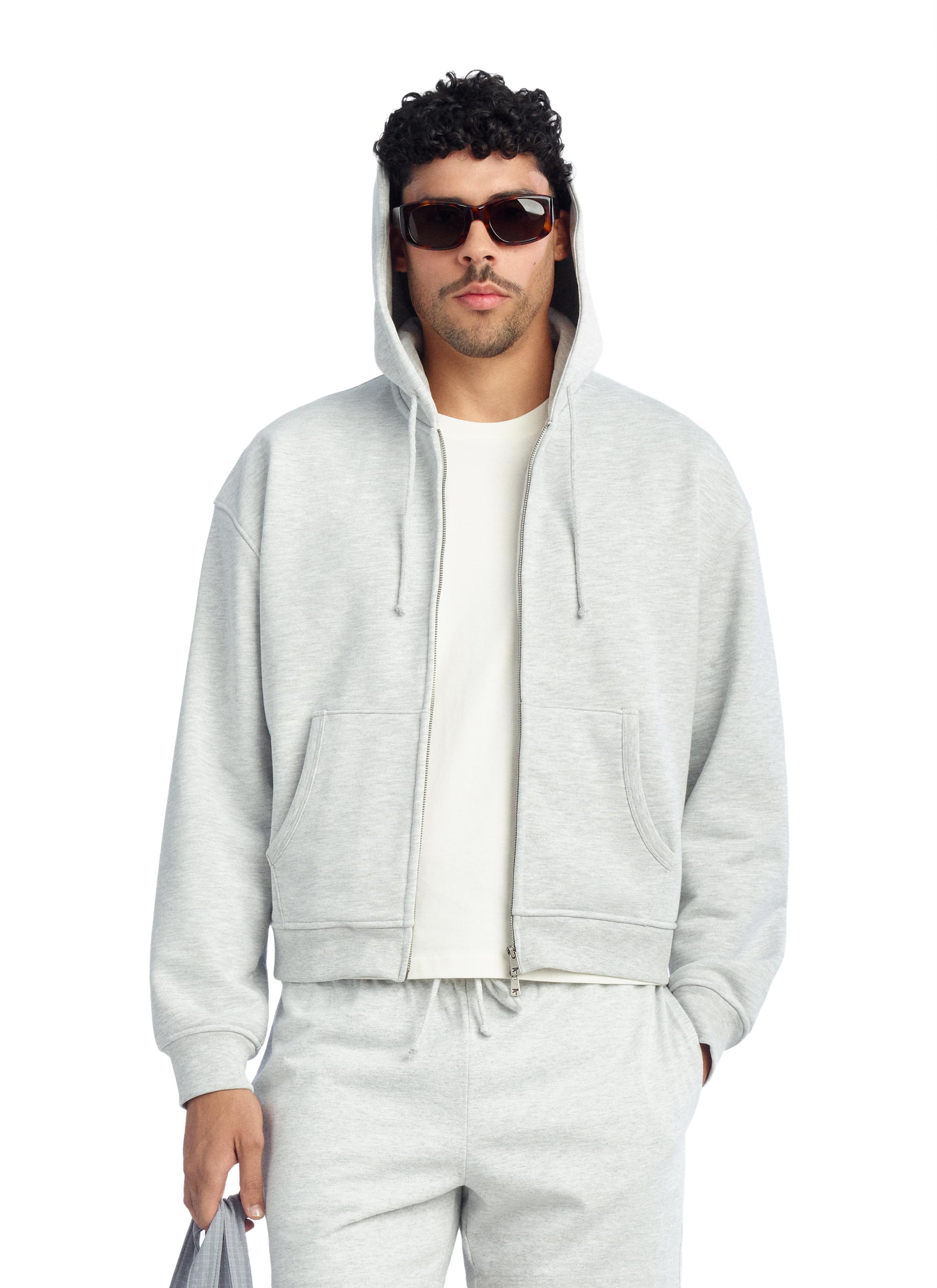 CROPPED FIT ZIPPER HOODIE SWEATSHIRT — Gray marl