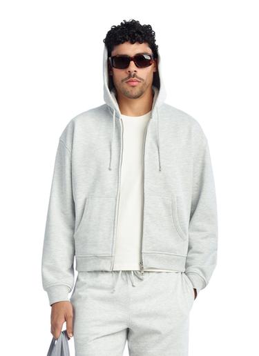 CROPPED FIT ZIP-UP HOODIE - Grey marl by Zara