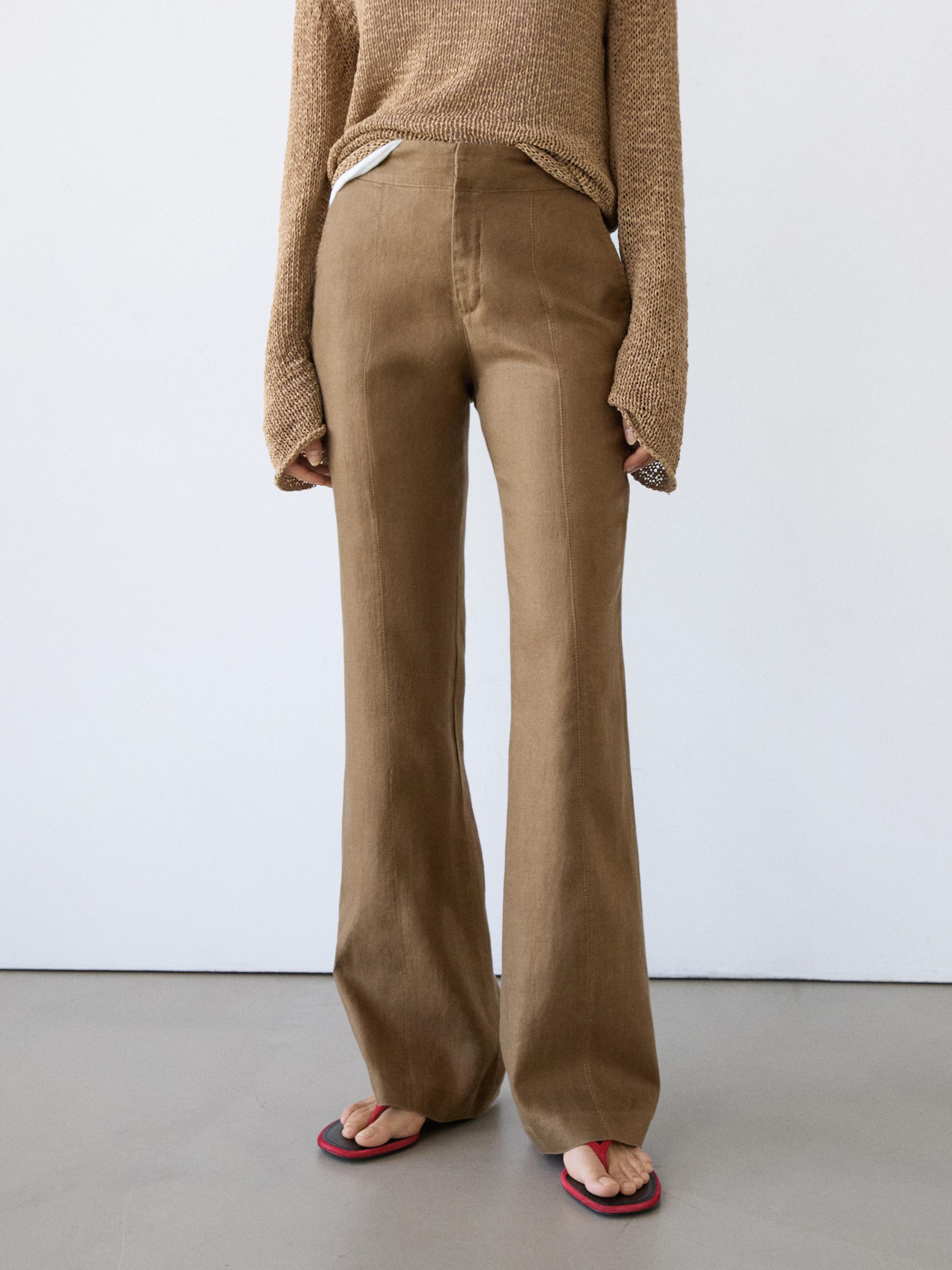 100% linen kick flare fit pants — Washed green